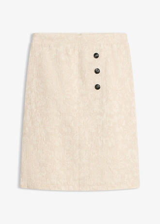 Rok van katoenjacquard met linnen, Kleur: lichtsand gebloemd