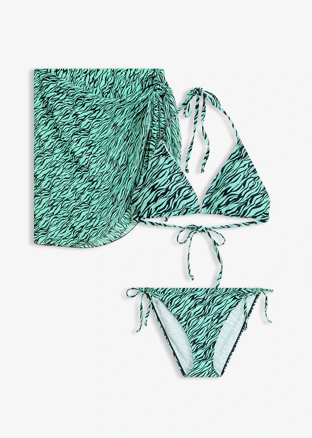 Bikini triangle + paréo (ens. 3 pces) • bleu glacial-noir zèbre • Boutique bonprix