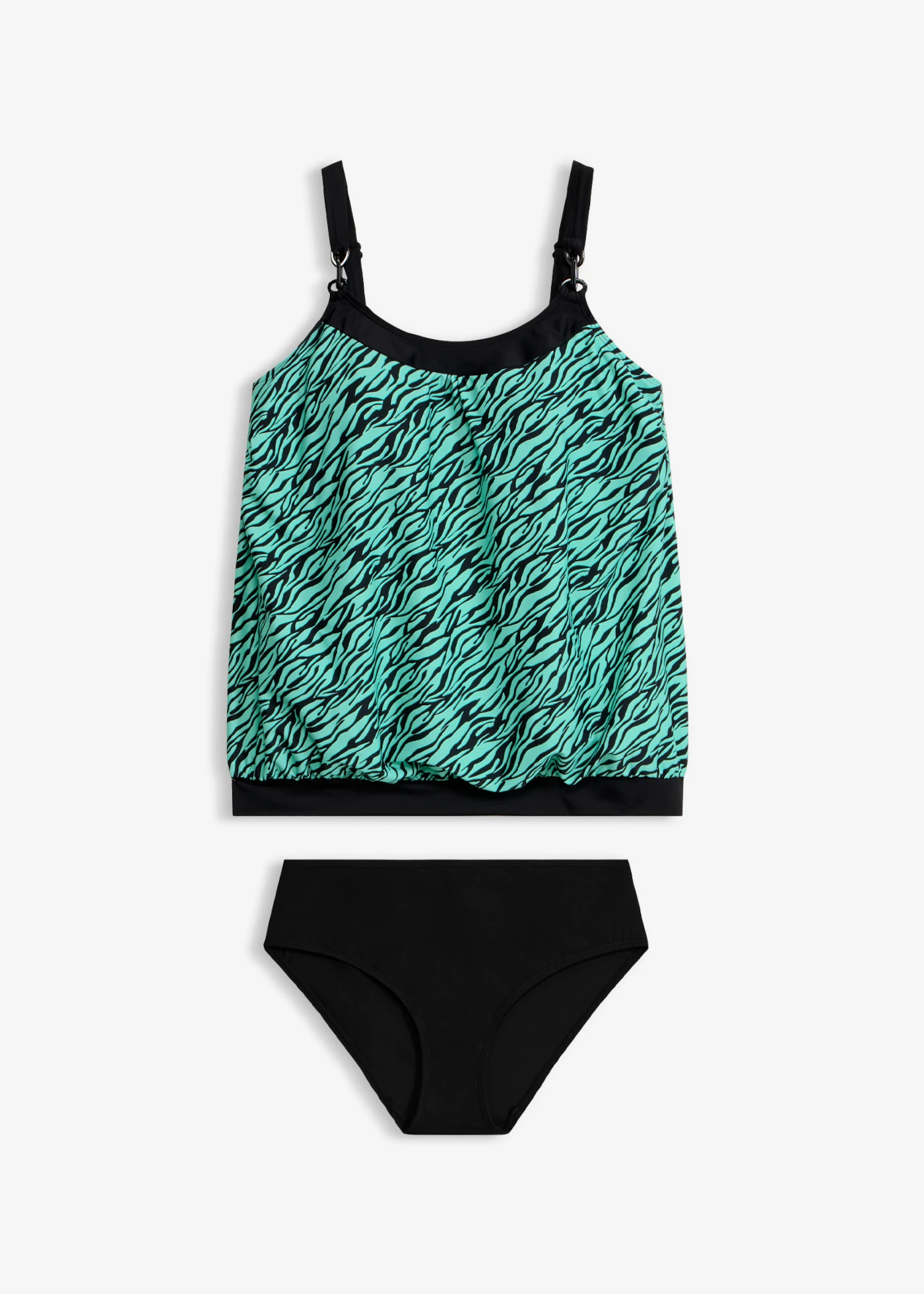 Tankini oversize z ozdobnym kółkiem (komplet 2-cz.) • czarny-niebieski mentolowy w paski zebry • sklep bonprix