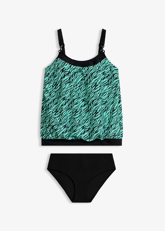 Bő tankini karikás részlettel (2-részes szett) • fekete-mentolzöld zebramintás • bonprix áruház