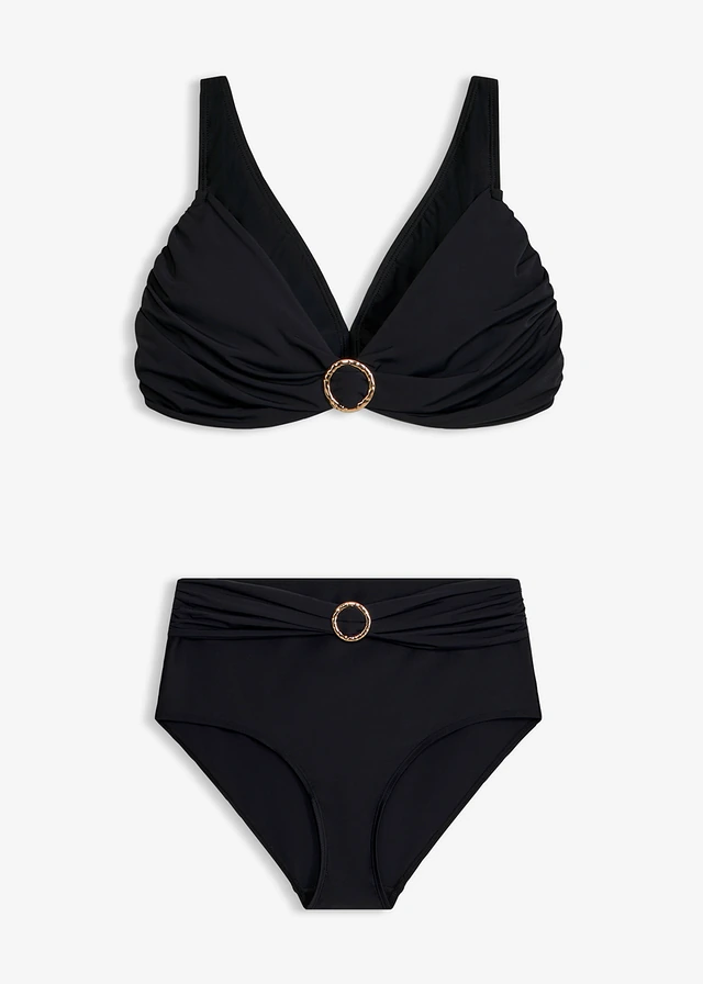 Bikiny s podprsenkovým topem s ozdobným kroužkem (2dílná souprava) • černá • bonprix obchod