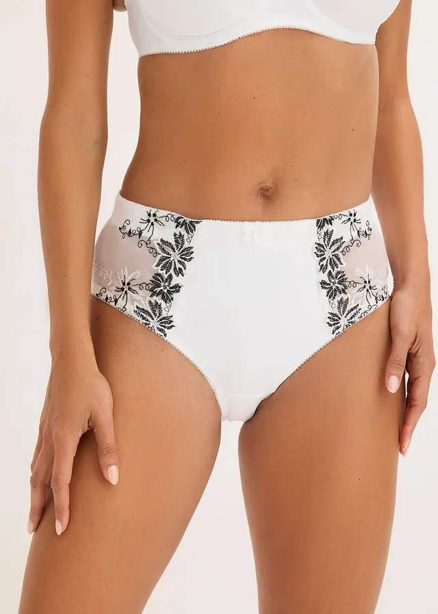 Corrigerende slip met elegant borduursel (set van 2), Kleur: wit+wit-zwart