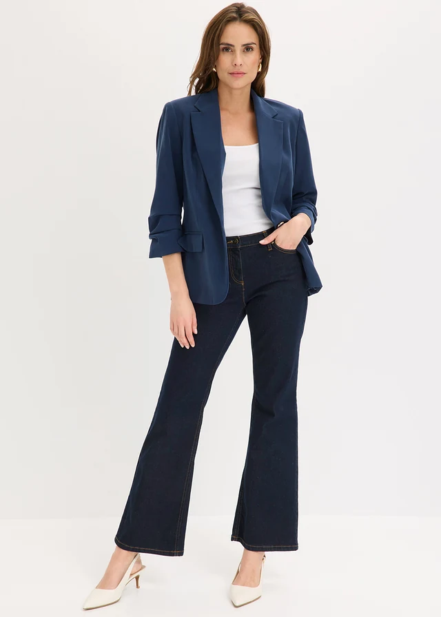 Blazer manches 3/4 ample en viscose, Couleur: bleu foncé