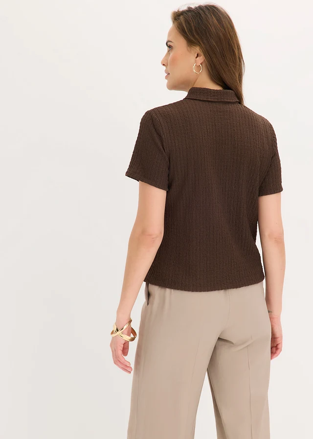 Blouse met structuur, Kleur: donkerbruin