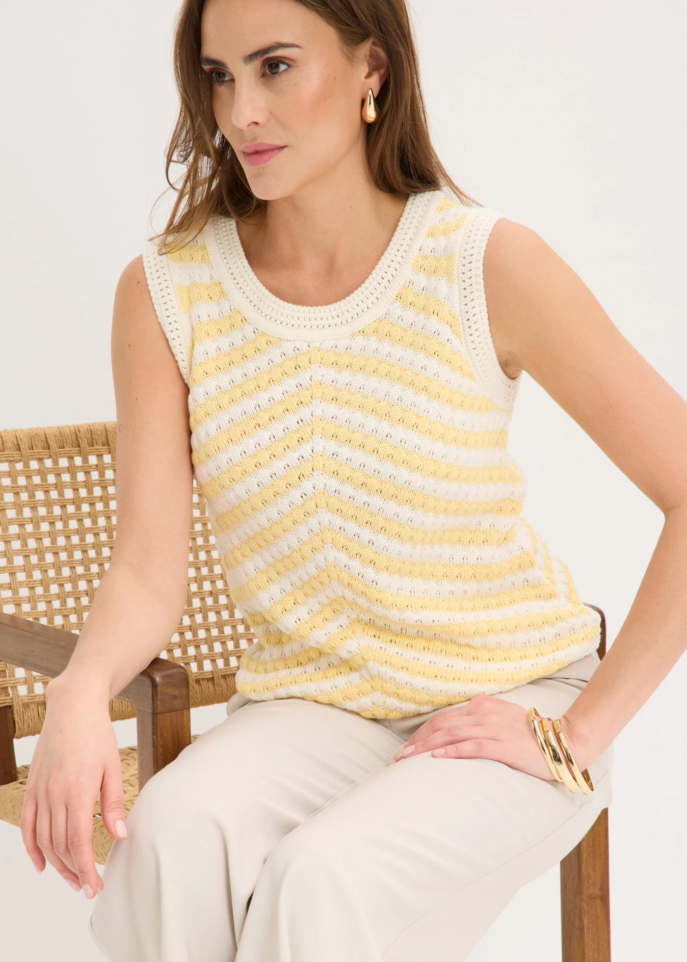 Gebreide top • pastelgeel/parelwit gestreept • bonprix online shop