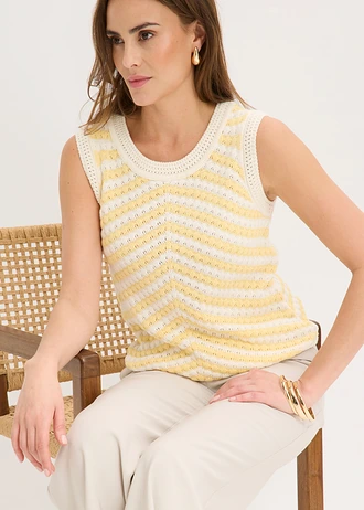 Gebreide top • pastelgeel/parelwit gestreept • bonprix online shop