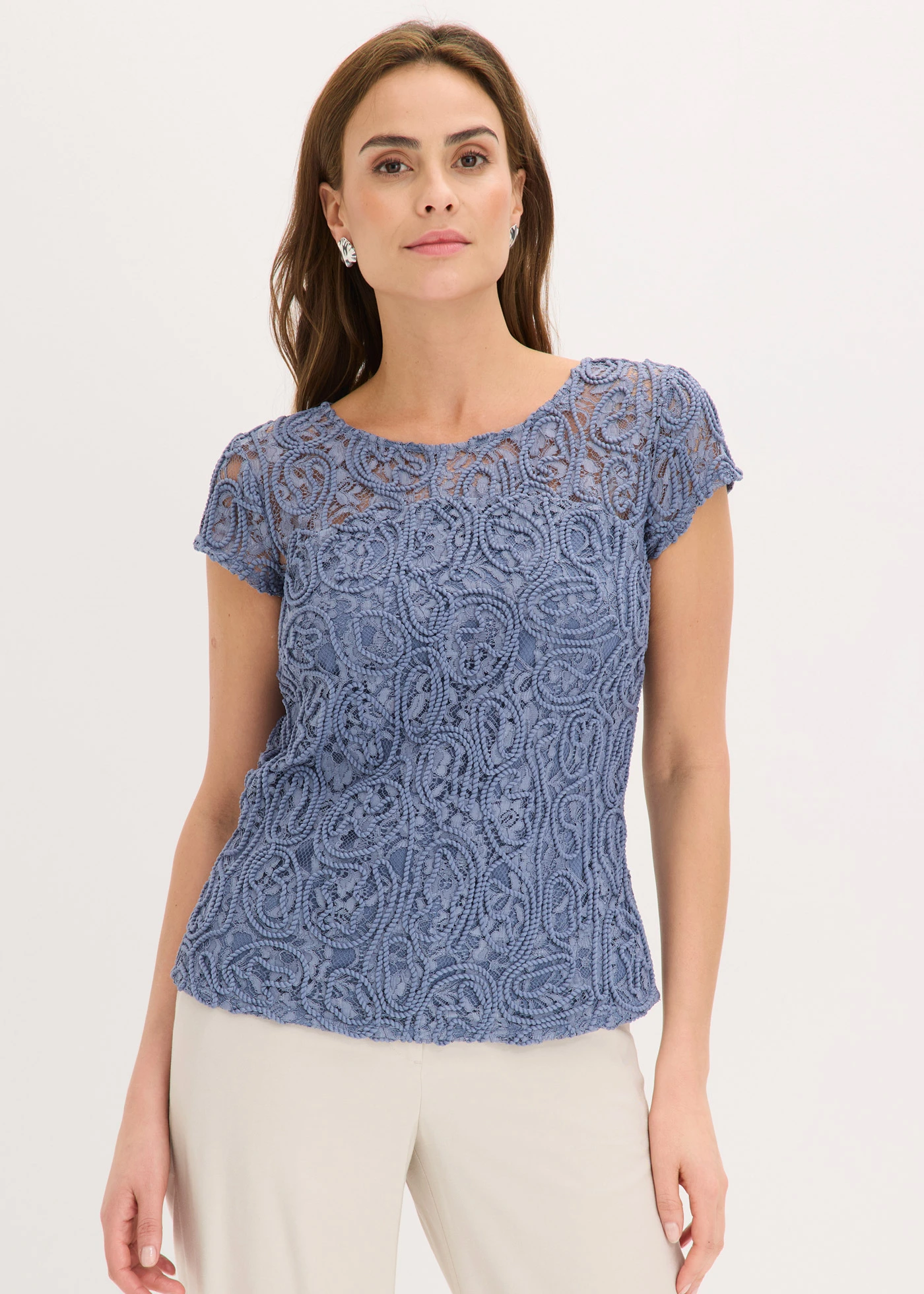 Kanten blouse • rookblauw • bonprix online shop