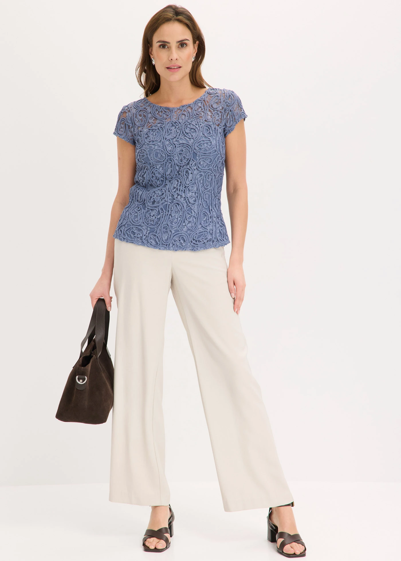 Kanten blouse • rookblauw • bonprix online shop