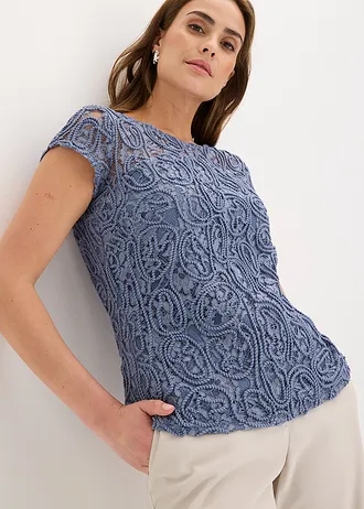 Blouse manches courtes en dentelle • bleu fumé • Boutique bonprix