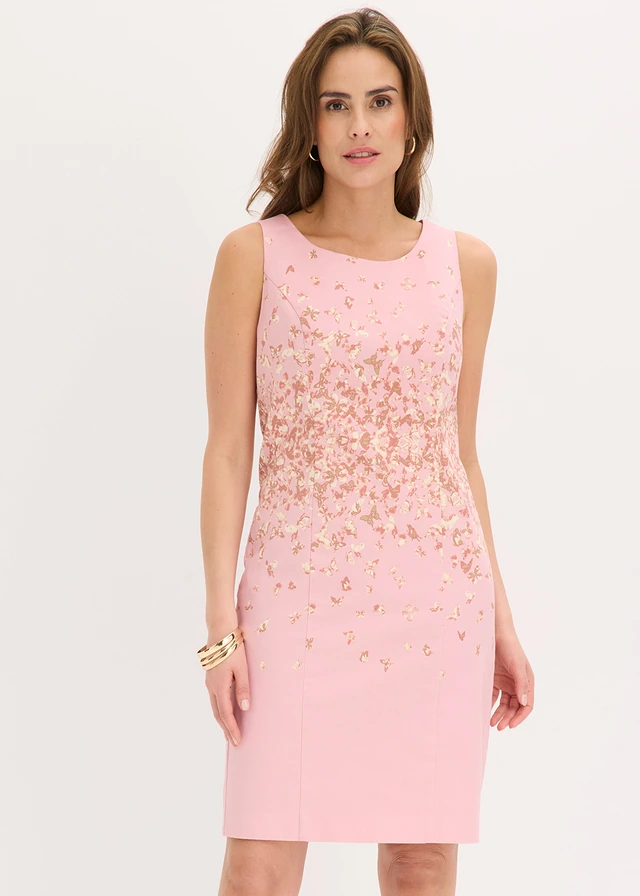 Robe fourreau imprimée, Couleur: rose cendré imprimé
