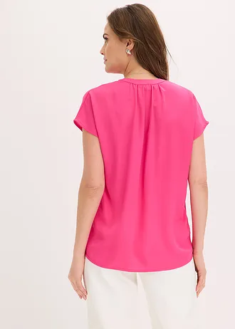 Bluzka z krótkim rękawem i krytą plisą guzikową • różowy "pinklady" • sklep bonprix