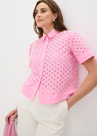 Blouse met broderie anglaise • roze • bonprix online shop