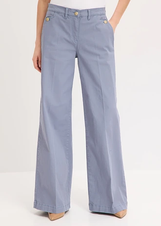 Wide leg broek met stretch, Kleur: rookblauw