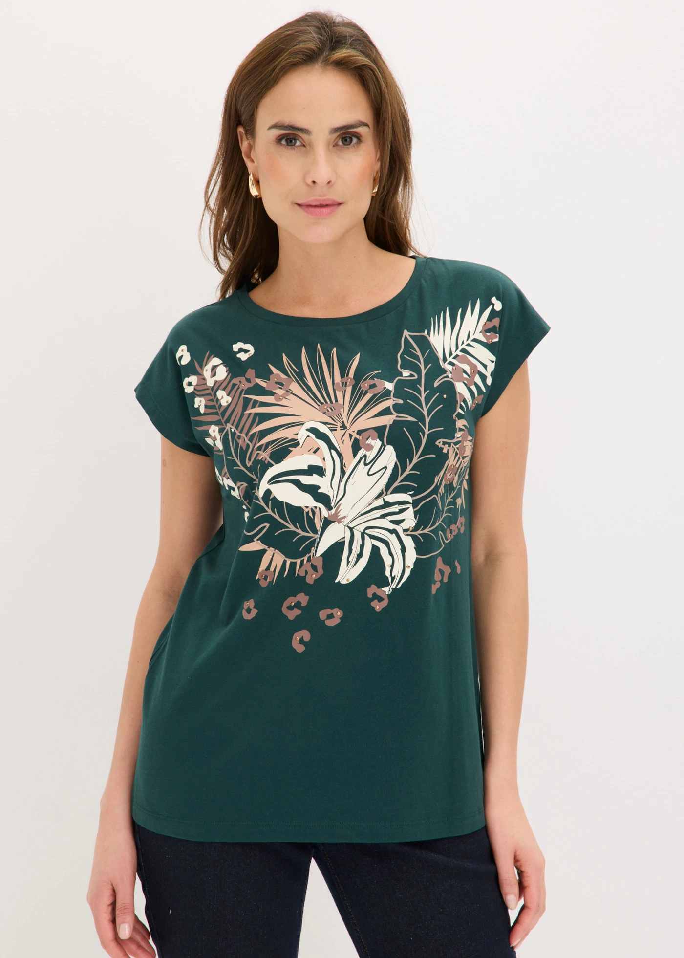 Shirt van biologisch katoen • diepgroen met print • bonprix online shop