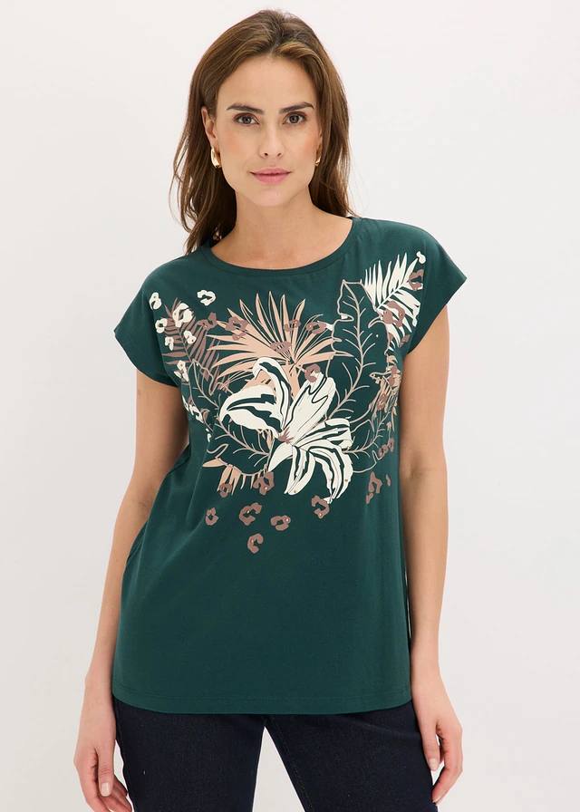 T-shirt 100% coton, Couleur: vert profond imprimé