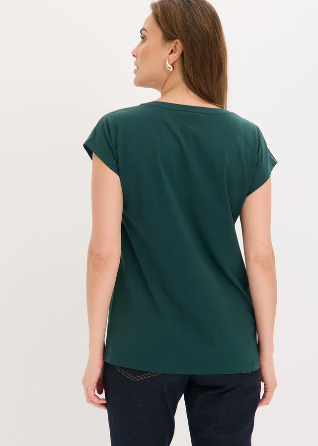 Bluză din bumbac organic 100% • verde profund cu imprimeu • magazin bonprix