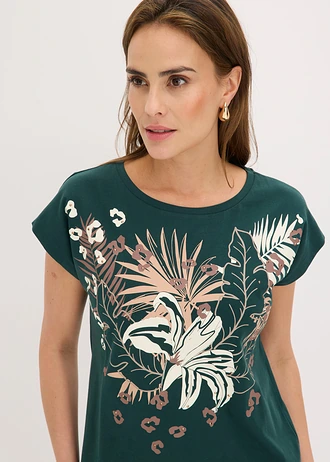 Shirt van biologisch katoen • diepgroen met print • bonprix online shop
