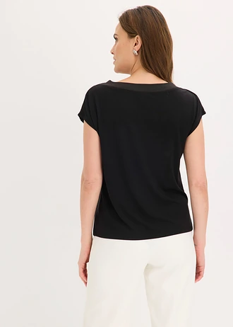 T-shirt z satynowym karczkiem • czarny • sklep bonprix