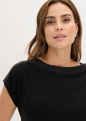 Bluză tricot cu inserție de satin • negru • magazin bonprix