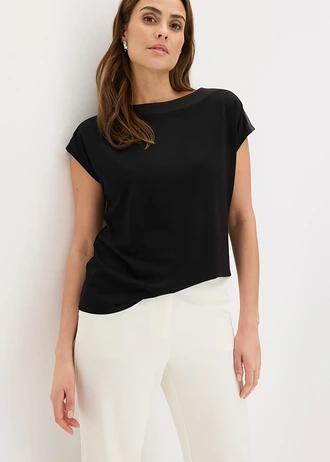 Bluză tricot cu inserție de satin • negru • magazin bonprix