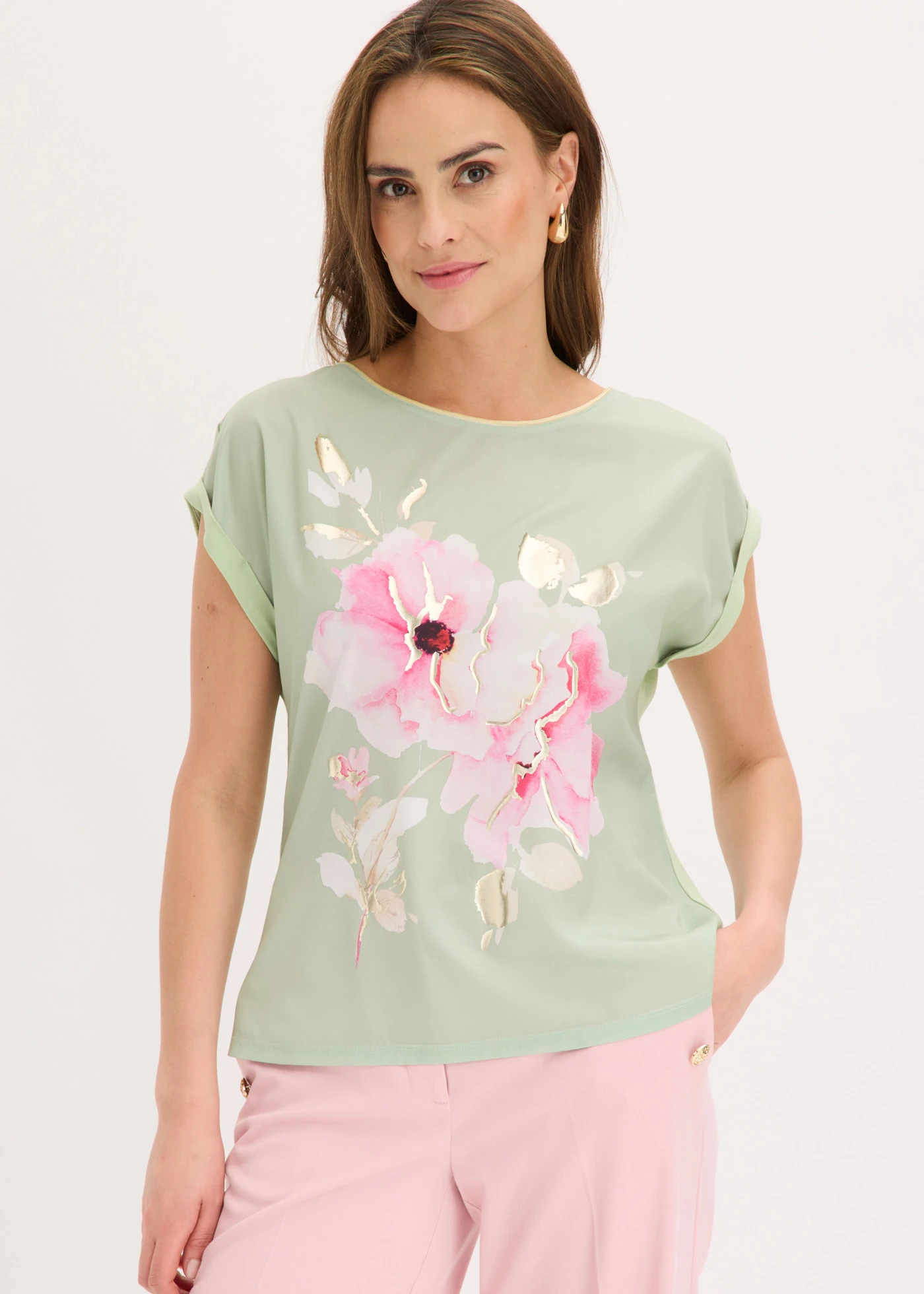 T-shirt à empiècement tissé • vert pâle • Boutique bonprix