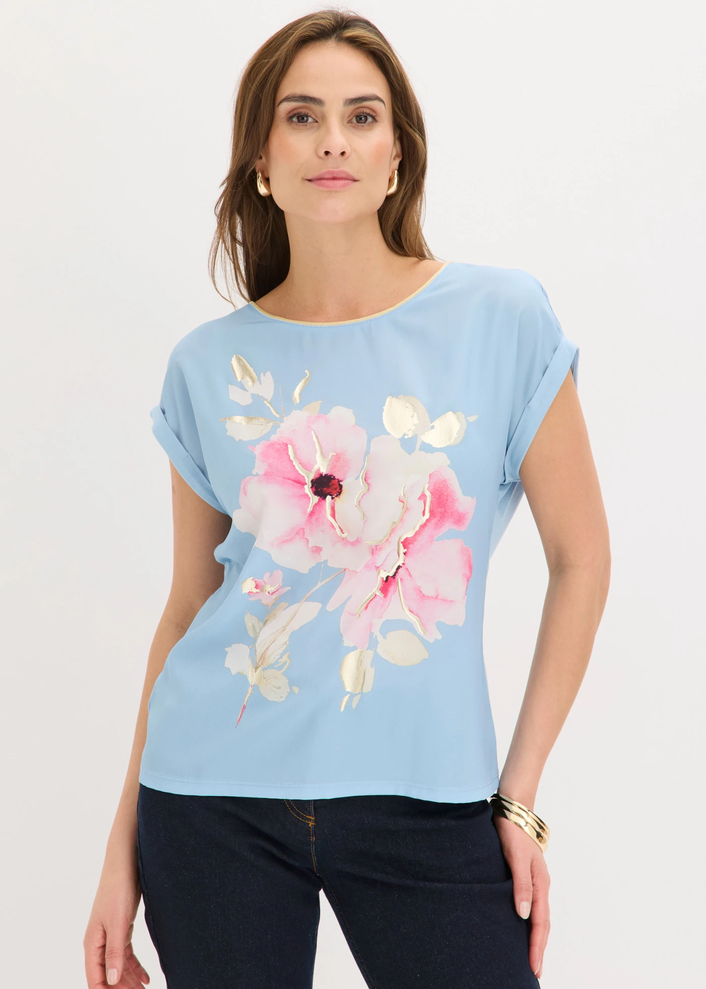 T-shirt à empiècement tissé • bleu clair • Boutique bonprix