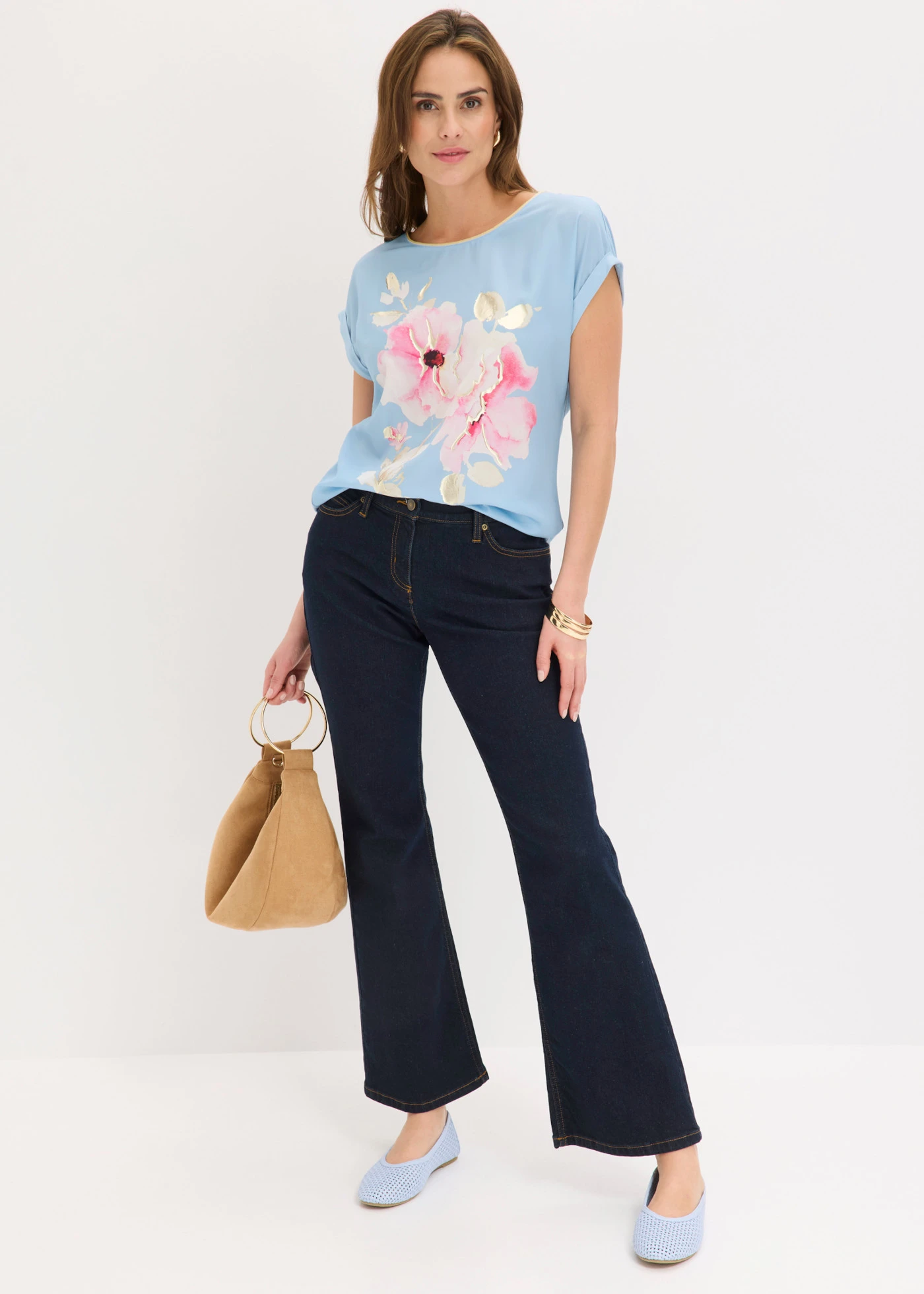 Shirt met geweven inzetstuk • lichtblauw • bonprix online shop