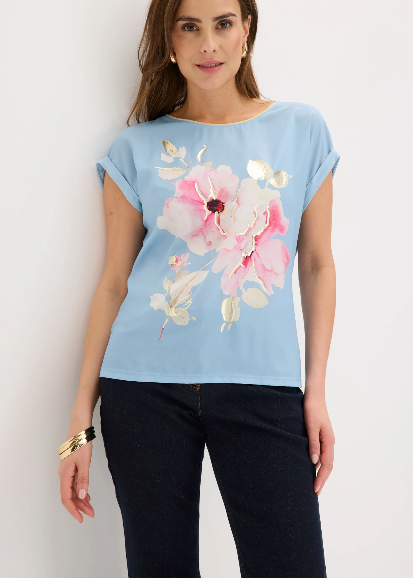 T-shirt à empiècement tissé • bleu clair • Boutique bonprix