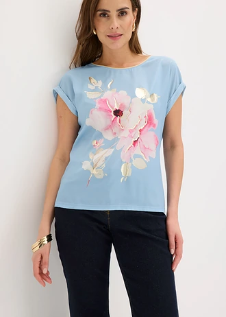 T-shirt à empiècement tissé • bleu clair • Boutique bonprix