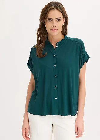Blouse in een zachte viscosemix, Kleur: diepgroen
