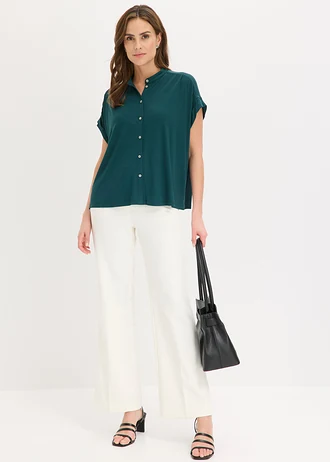 Chemisier doux en jersey viscose, Couleur: vert profond