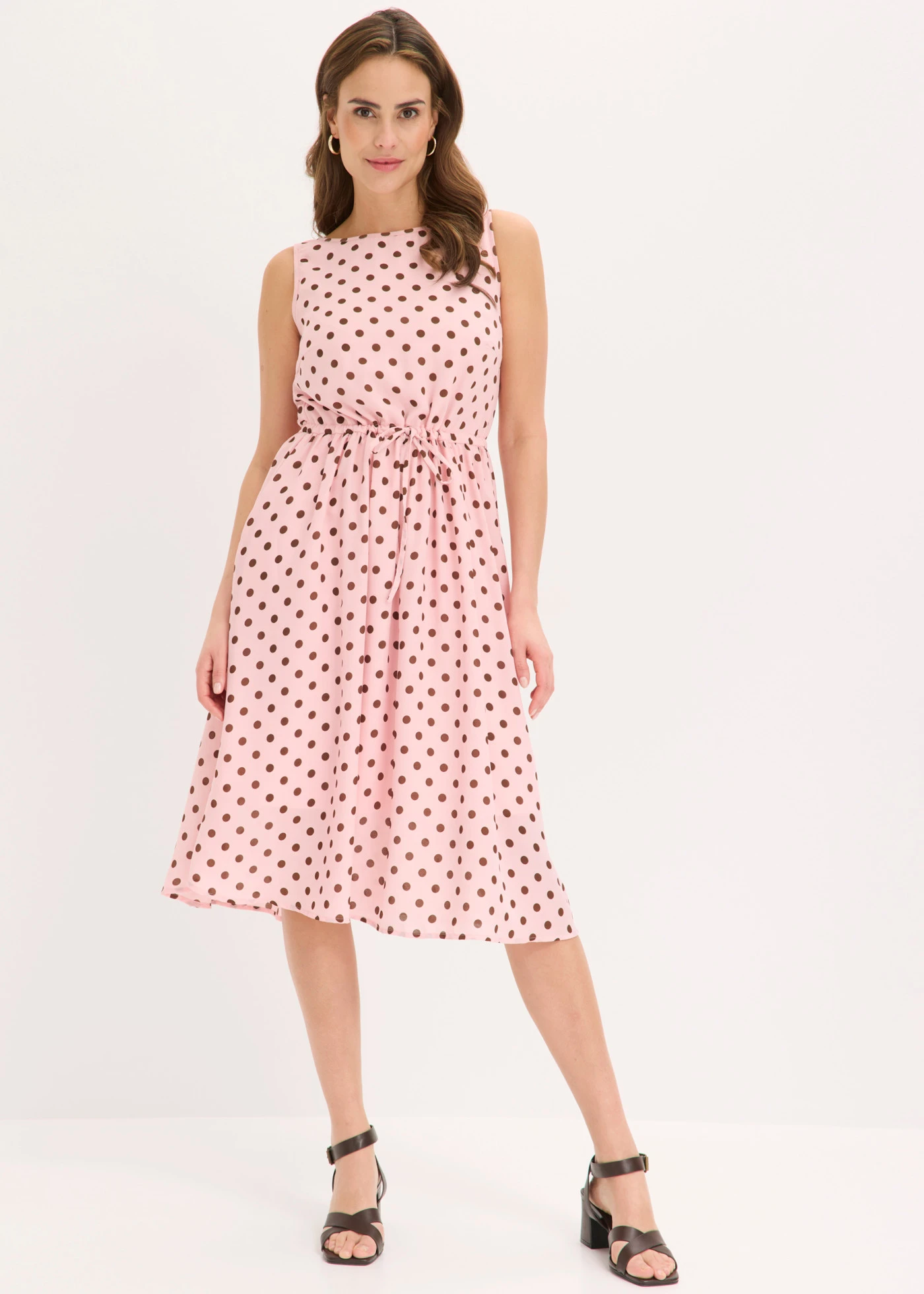 Midi jurk met strikceintuur • asroze/bruin gestippeld • bonprix online shop