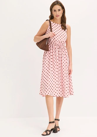 Robe midi avec lien à nouer • rose cendré pois marron • Boutique bonprix