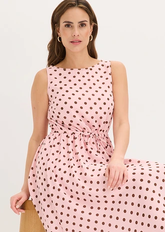 Rochie midi cu cordon • roz cenușiu/maro cu buline • magazin bonprix