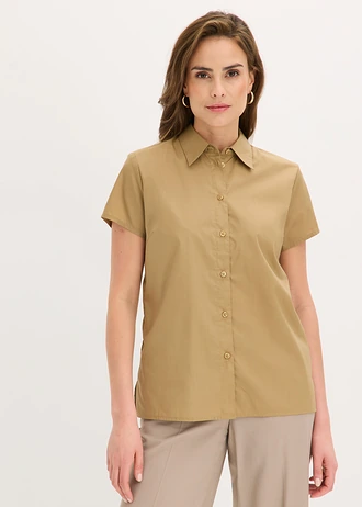 Halenka s krátkým rukávem, z popelínu, barva: khaki hnědá