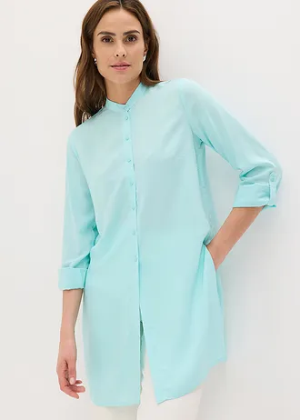Lange blouse van viscose, Kleur: aquablauw