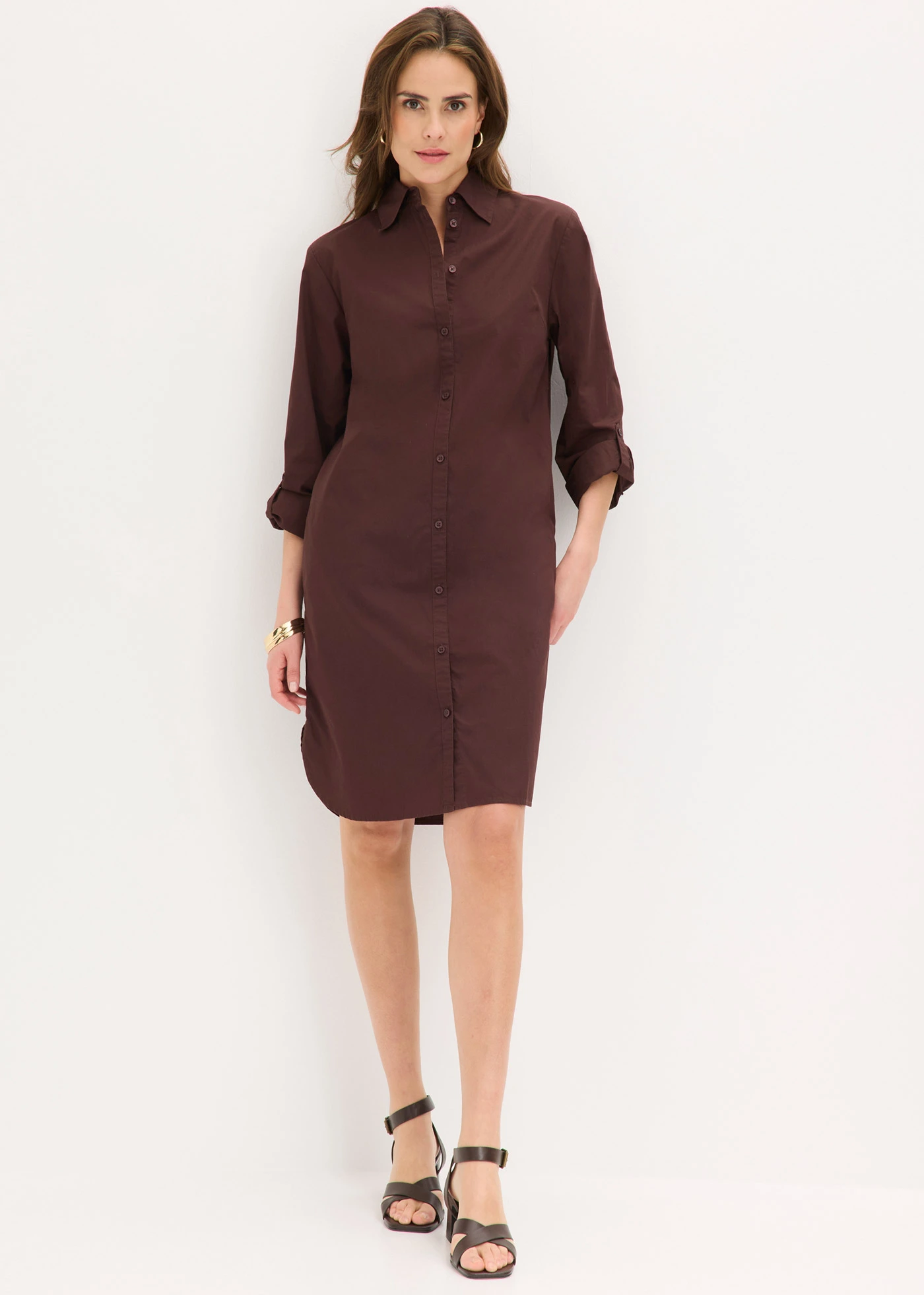 Robe-chemise en popeline de coton • marron foncé • Boutique bonprix