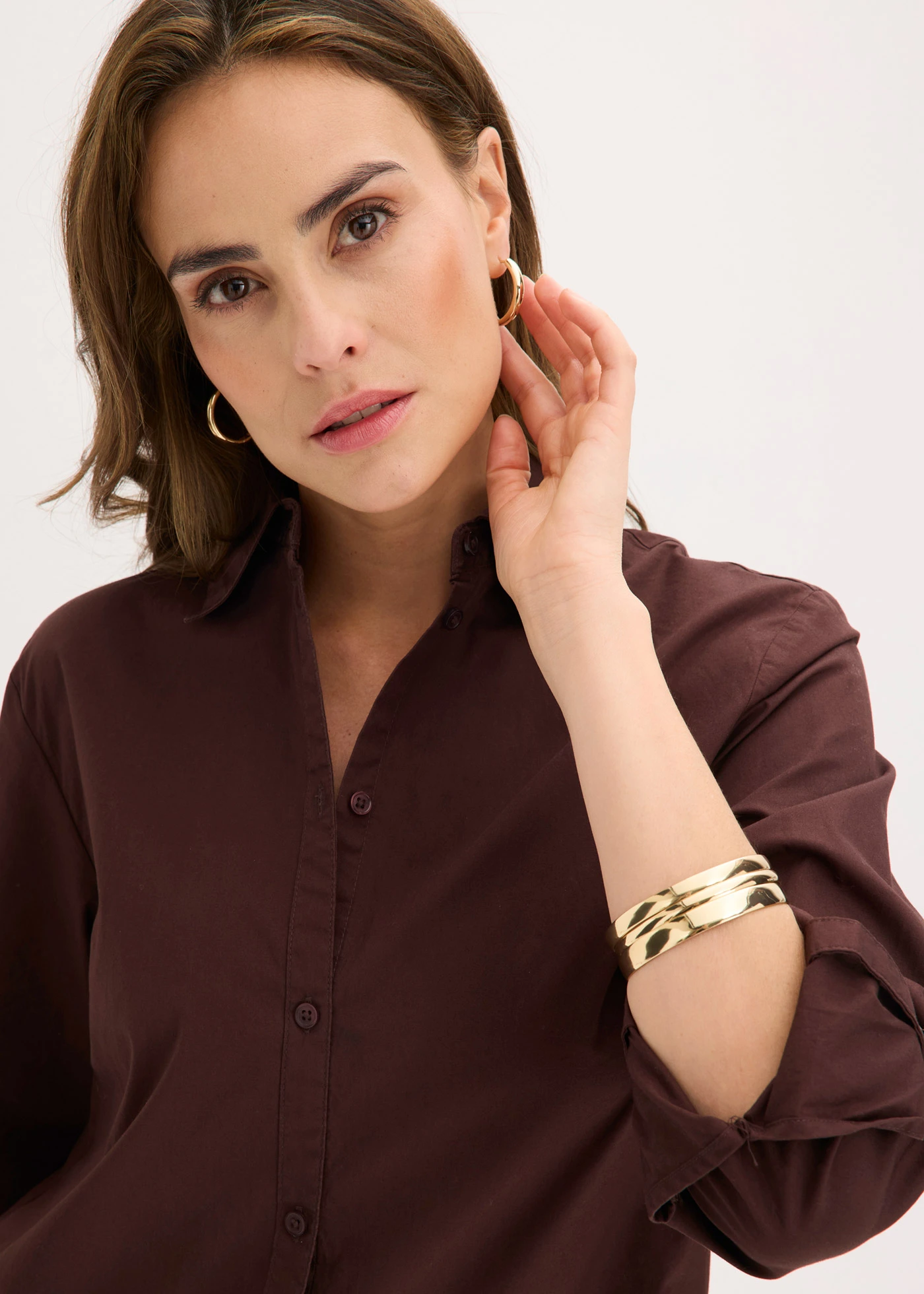 Robe-chemise en popeline de coton • marron foncé • Boutique bonprix