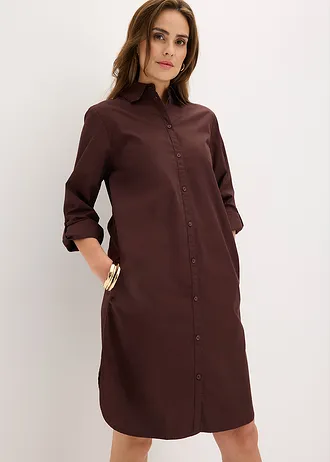 Robe-chemise en popeline de coton • marron foncé • Boutique bonprix