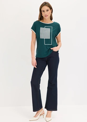 Shirt met biezen in een contrastkleur • diepgroen/wolwit grafische print • bonprix online shop