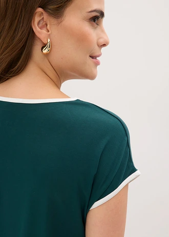 Shirt met biezen in een contrastkleur • diepgroen/wolwit grafische print • bonprix online shop