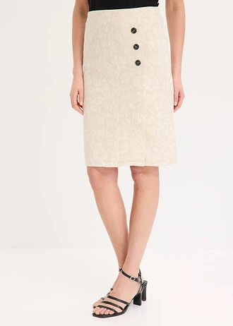 Rok van katoenjacquard met linnen • lichtsand gebloemd • bonprix online shop