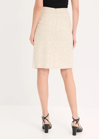 Rok van katoenjacquard met linnen, Kleur: lichtsand gebloemd