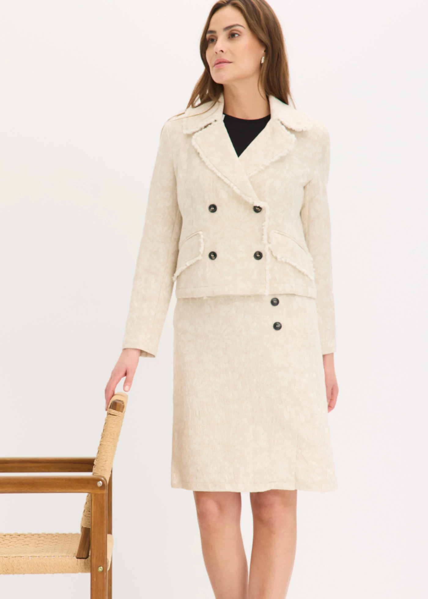 Rok van katoenjacquard met linnen • lichtsand gebloemd • bonprix online shop