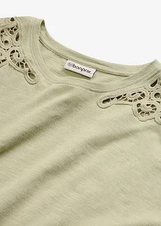 T-shirt avec détails au crochet • vert pâle • Boutique bonprix