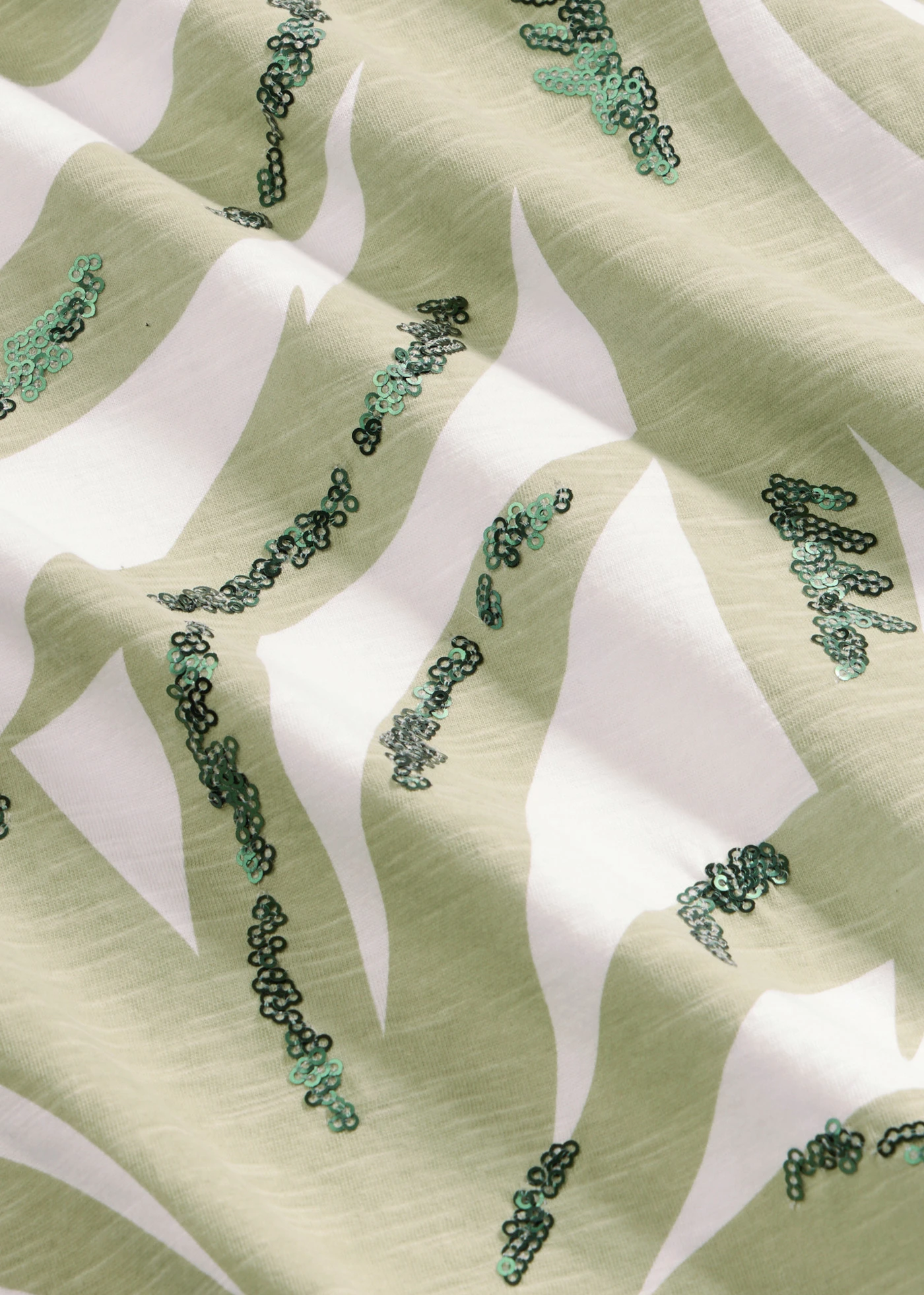 T-shirt avec sequins • blanc-vert pâle-olive imprimé • Boutique bonprix