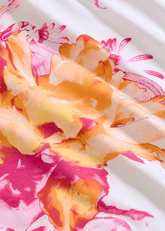 Póló ejtett vállakkal • fehér/fukszia pink/élénknarancs virágmintás • bonprix áruház