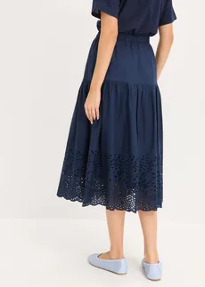 Midirok van puur katoen met broderie anglaise, Kleur: donkerblauw