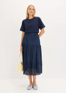 Midirok van puur katoen met broderie anglaise • donkerblauw • bonprix online shop