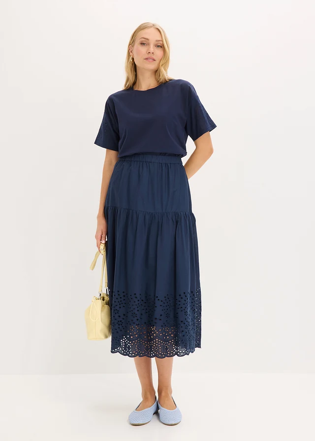 Midirok van puur katoen met broderie anglaise • donkerblauw • product-page.page-title-suffix